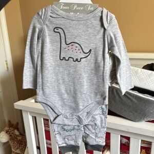 Gray Dinosaur Baby Onesie Set